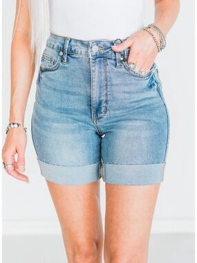 Judy Blue Light Blue High-Waist Cuffed Jean Shorts